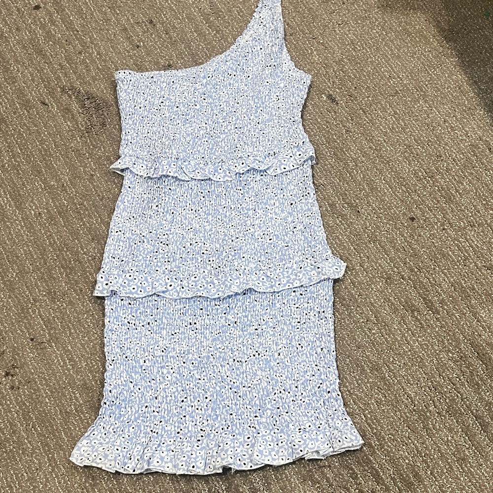 One-Shoulder Blue Ruffle Dress - Picture 2 of 5